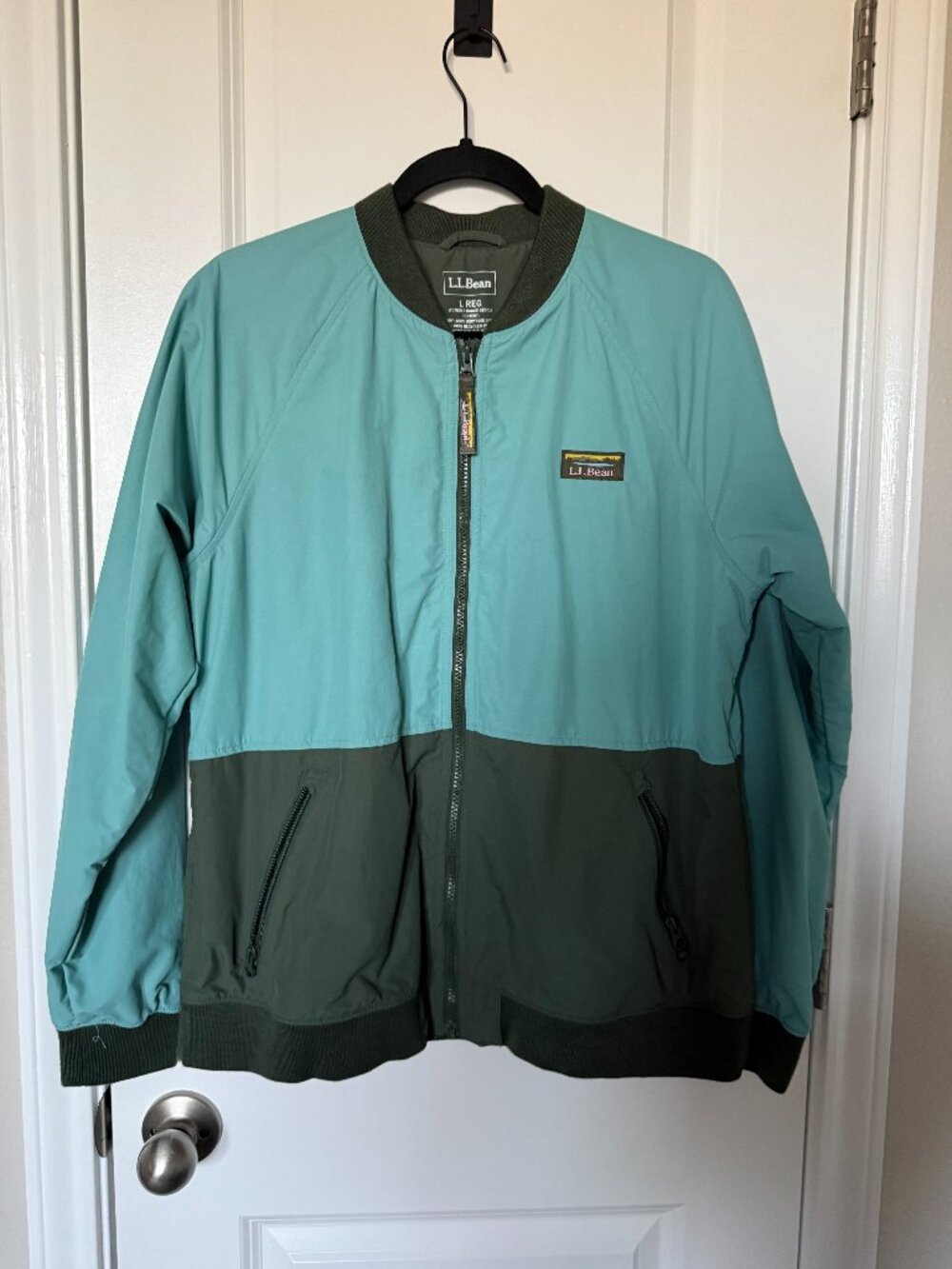 L.L. Bean Teal and Olive Two-Tone Bomber Jacket